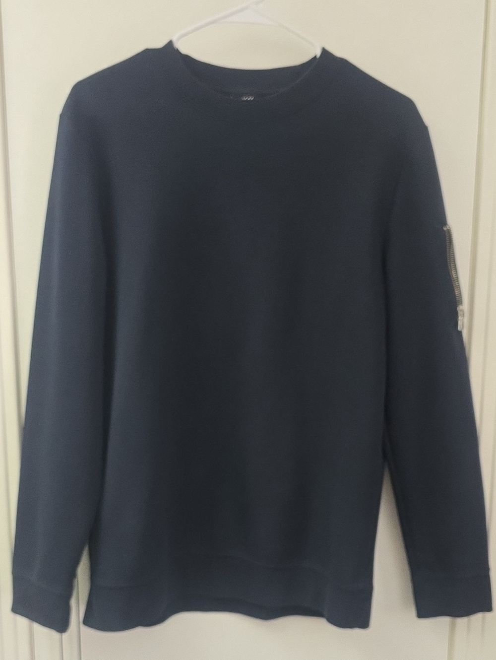 H&M Dark Navy Crewneck Sweater with Sleeve Zip Detail